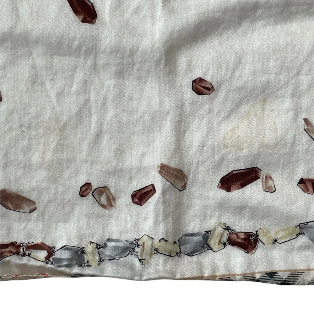 Authentic Burberry Vintage Ivory and Crystal Shaped Patterned Handkerchief